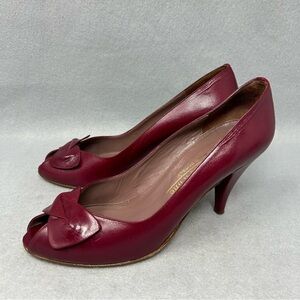 Evan- Picone 1970s/80s Red All Leather Shoes Heels, Peep Toe, Women’s Size 7M